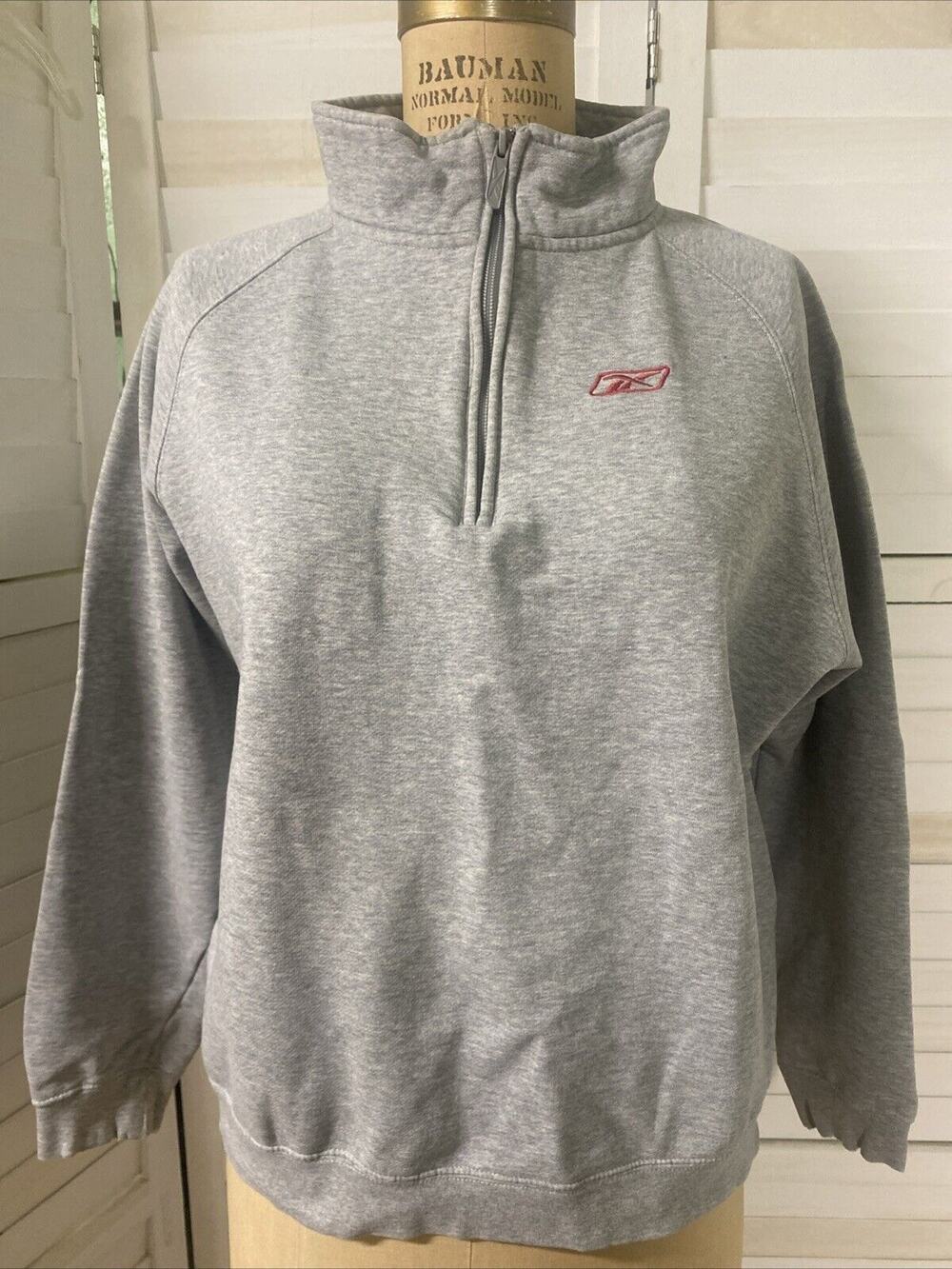Vintage 90s Reebok 1/4 Zip Pullover Gray Cotton Blend Sweatshirt Sz Medium